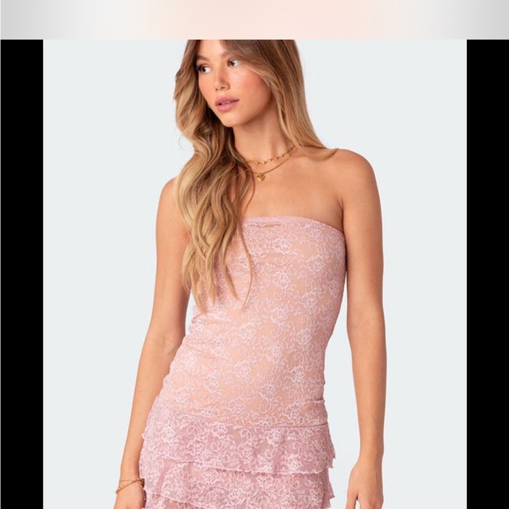Strapless Pink Lace Dress